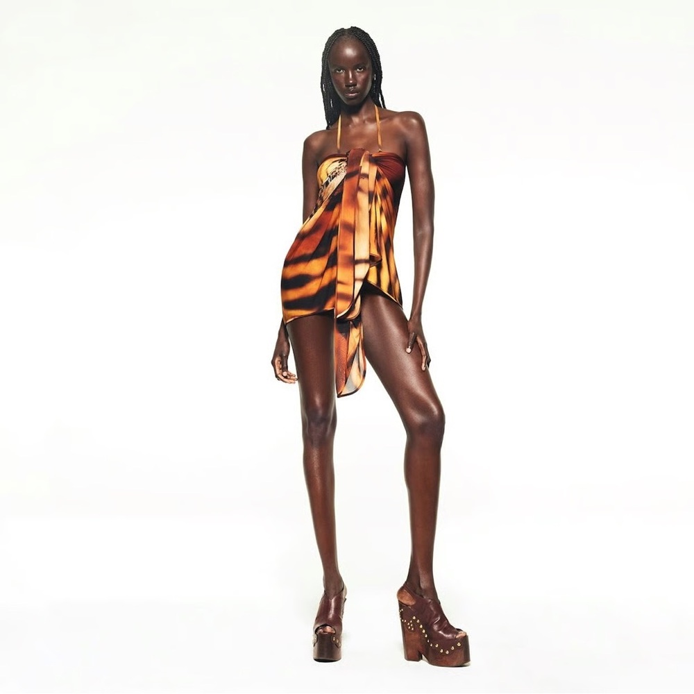 Skims x Roberto Cavalli Pareo Sarong Skirt Tiger Face Swim Cover up Tie Dress - Picture 2 of 6